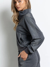 Charcoal Rhinestone Stripe Zip-Up Jacket & Jogger Set