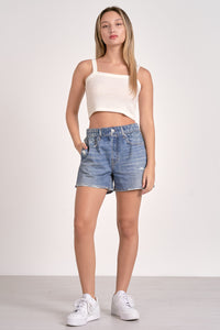 Distressed Denim Pull-On Shorts