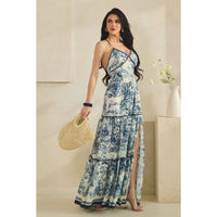 Deep V Neck Tiered Flowy Maxi Dress