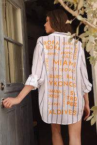 Striped Oversized Shirt with Destination Print Back