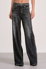 Washed Black Wide Leg Denim Jeans with Relaxed Fit