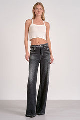 Washed Black Wide Leg Denim Jeans with Relaxed Fit