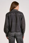 Washed Black Cropped Denim Shirt with Pocket Detail