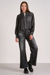 Washed Black Cropped Denim Shirt with Pocket Detail