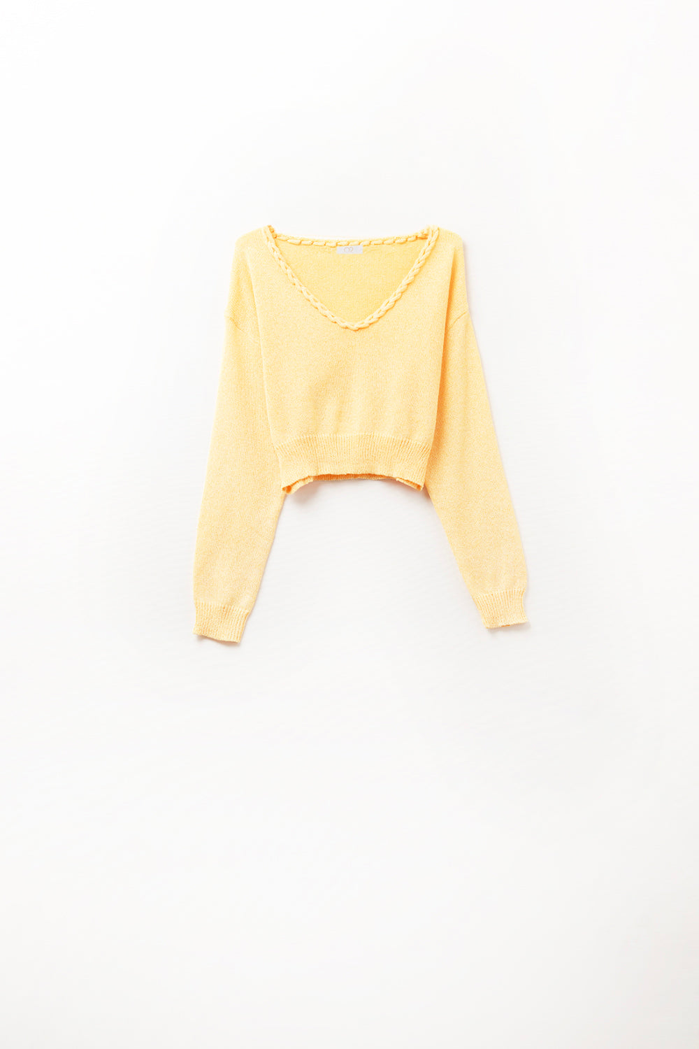 Yellow Cropped V-Neck Knit Sweater
