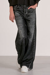 Washed Black Wide Leg Denim Jeans with Relaxed Fit