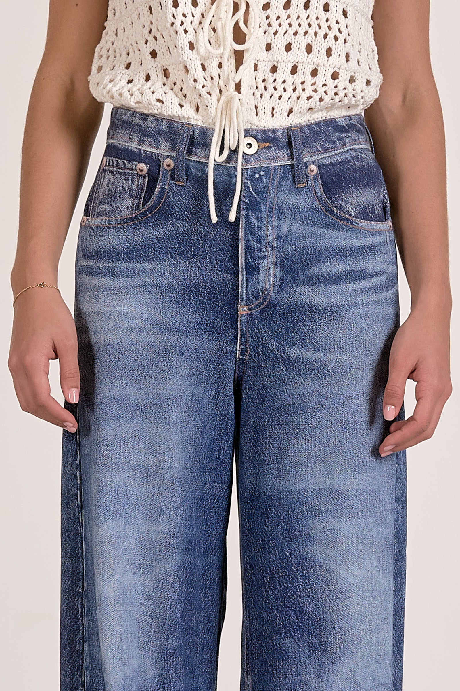 Washed Blue Wide Leg Denim Jeans with Relaxed Fit