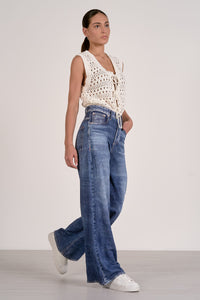 Washed Blue Wide Leg Denim Jeans with Relaxed Fit
