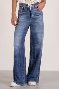 Washed Blue Wide Leg Denim Jeans with Relaxed Fit