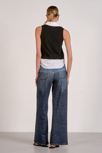 High Waist Contrast-Wash Wide Leg Jeans