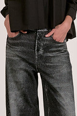 Washed Black Wide Leg Denim Jeans with Relaxed Fit
