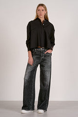 Washed Black Wide Leg Denim Jeans with Relaxed Fit
