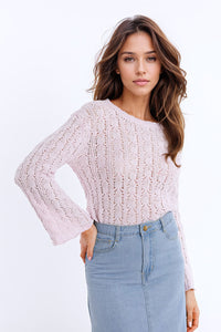 Pink Open-Knit Long Sleeve Sweater Top