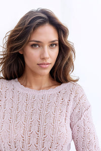 Pink Open-Knit Long Sleeve Sweater Top