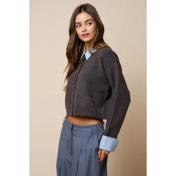 Stripe Trim Sweater Cardigan
