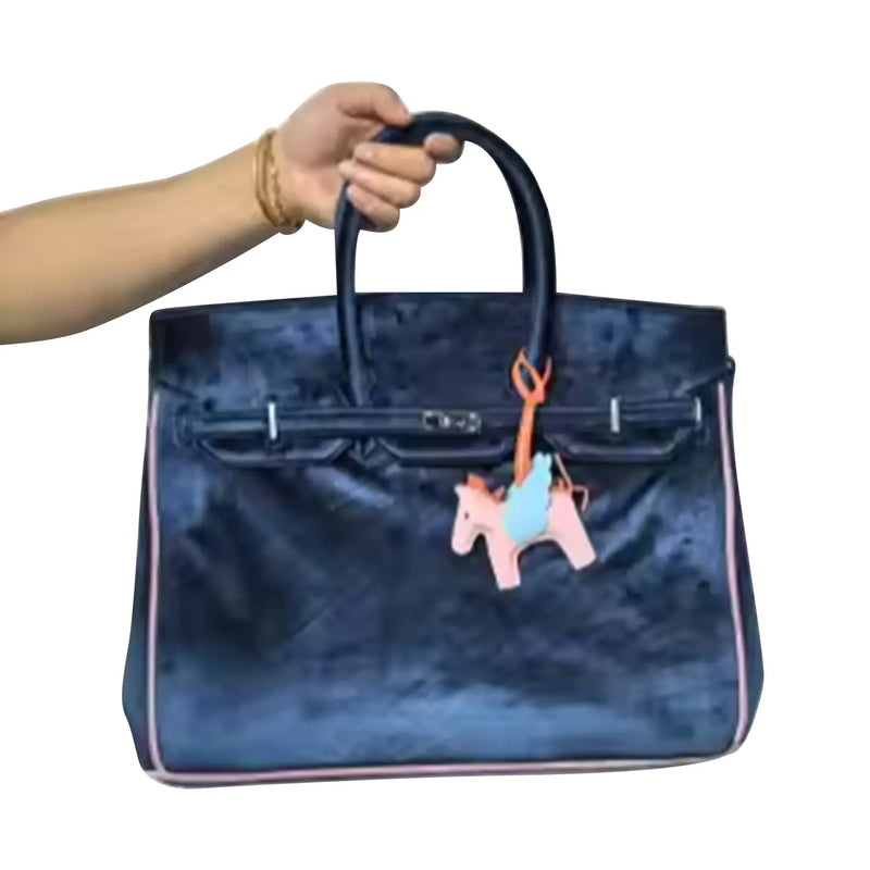 "the London" Velvet Tote Bag Teal Blue