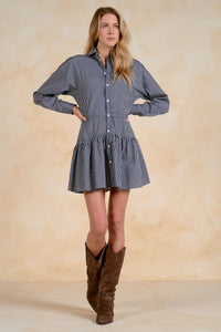 Striped Long Sleeve Button Front Mini Shirt Dress