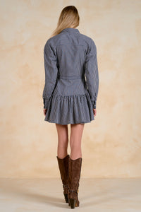 Striped Long Sleeve Button Front Mini Shirt Dress