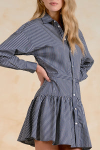 Striped Long Sleeve Button Front Mini Shirt Dress