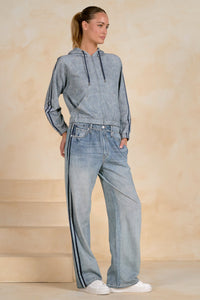 Denim Zip-Up Hoodie Jacket
