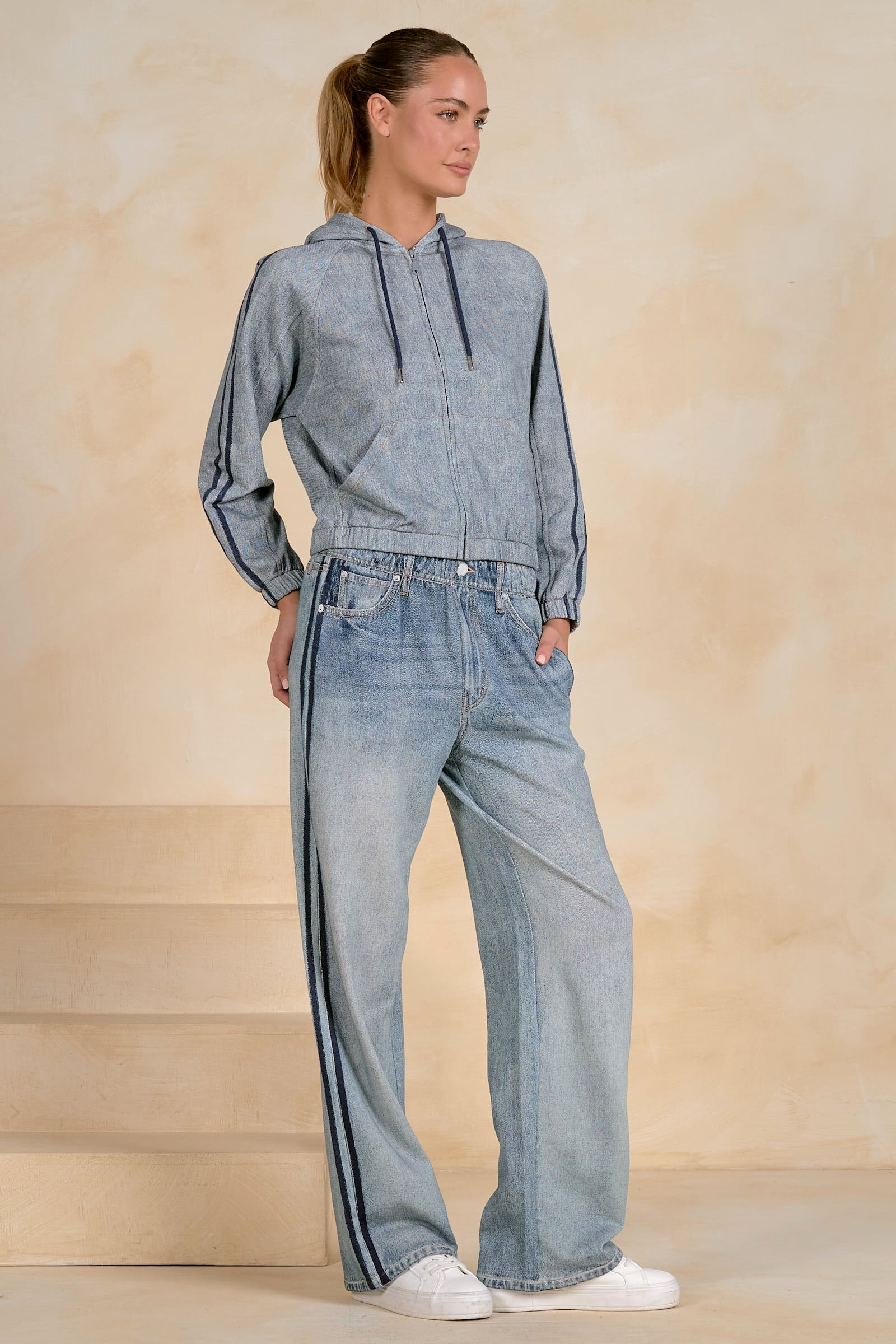 Denim Zip-Up Hoodie Jacket