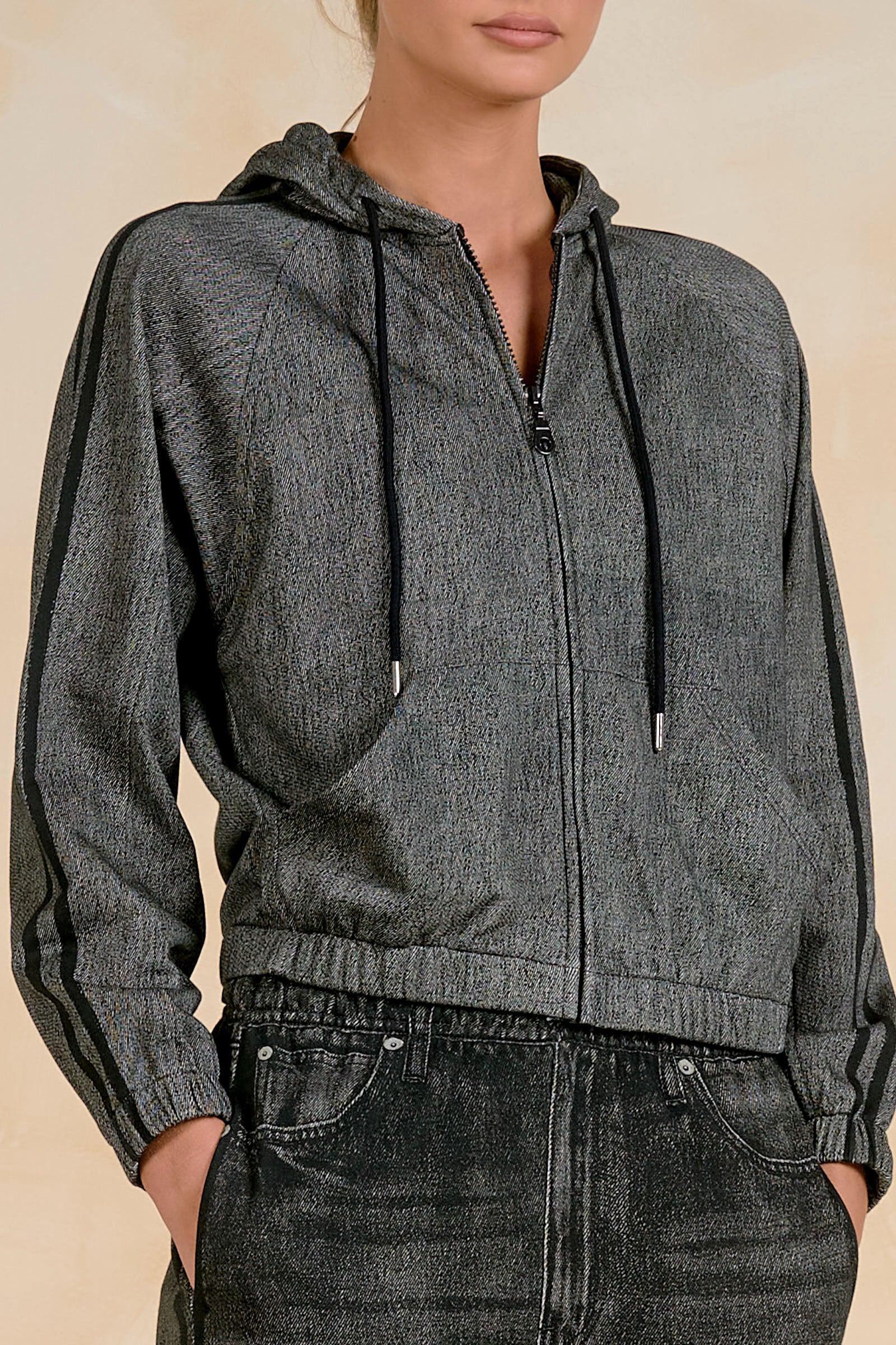 Denim Zip-Up Hoodie Jacket