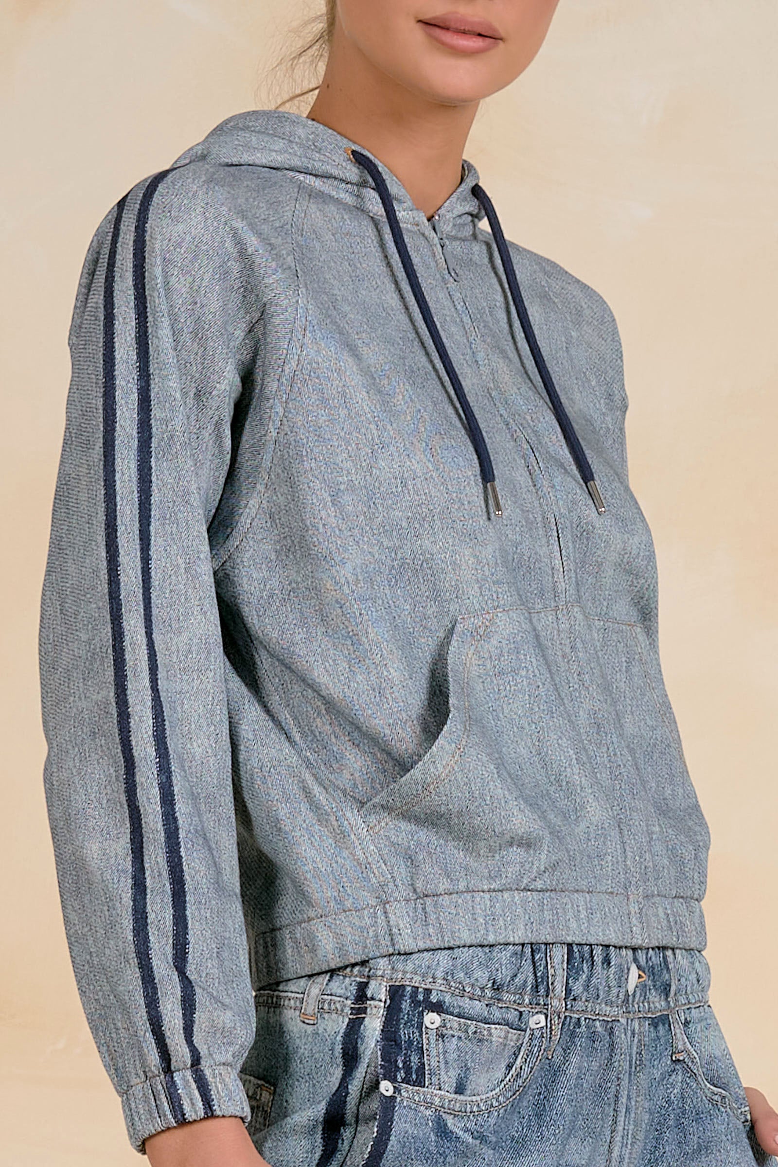 Denim Zip-Up Hoodie Jacket
