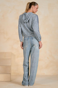 Denim Zip-Up Hoodie Jacket