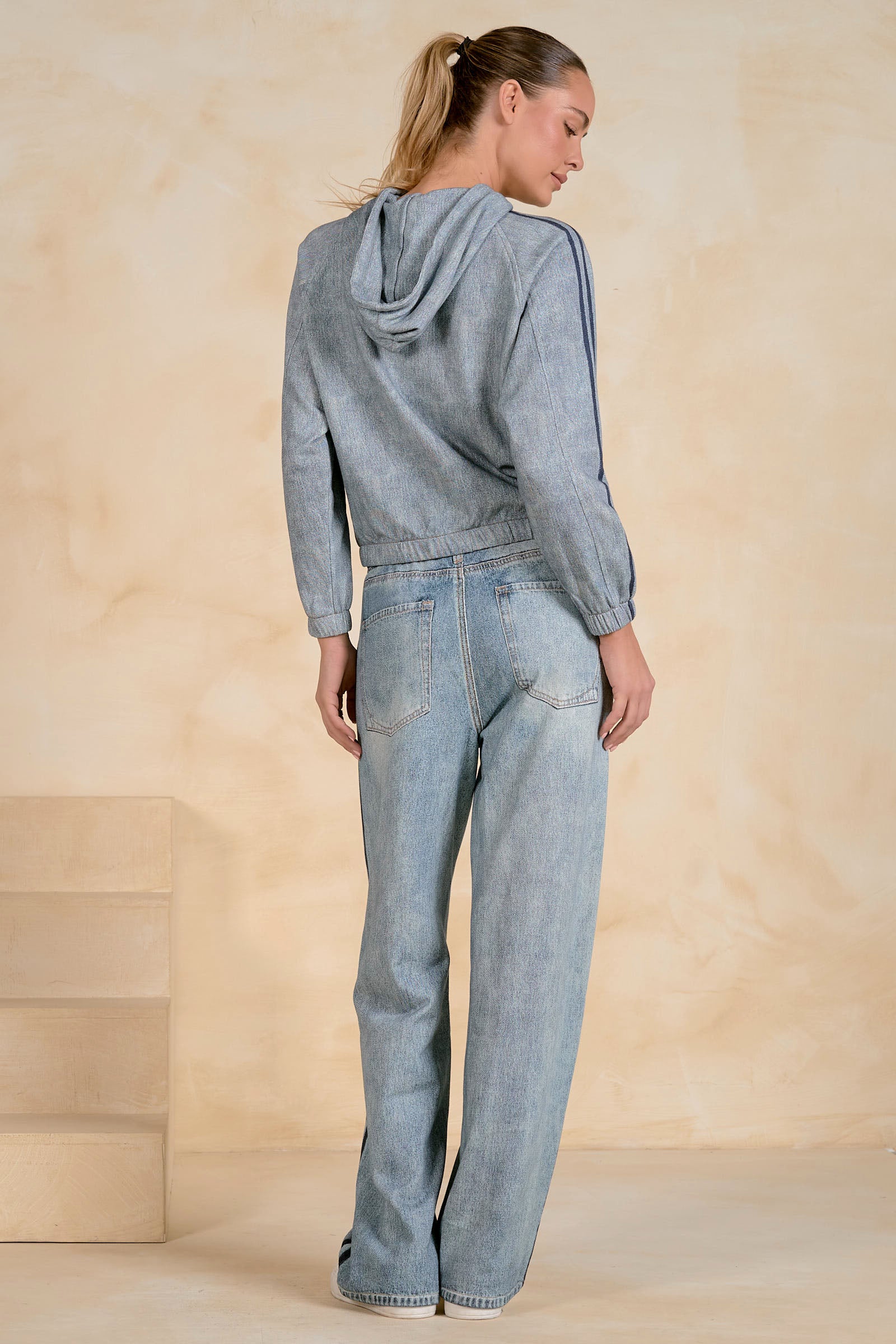 Denim Zip-Up Hoodie Jacket