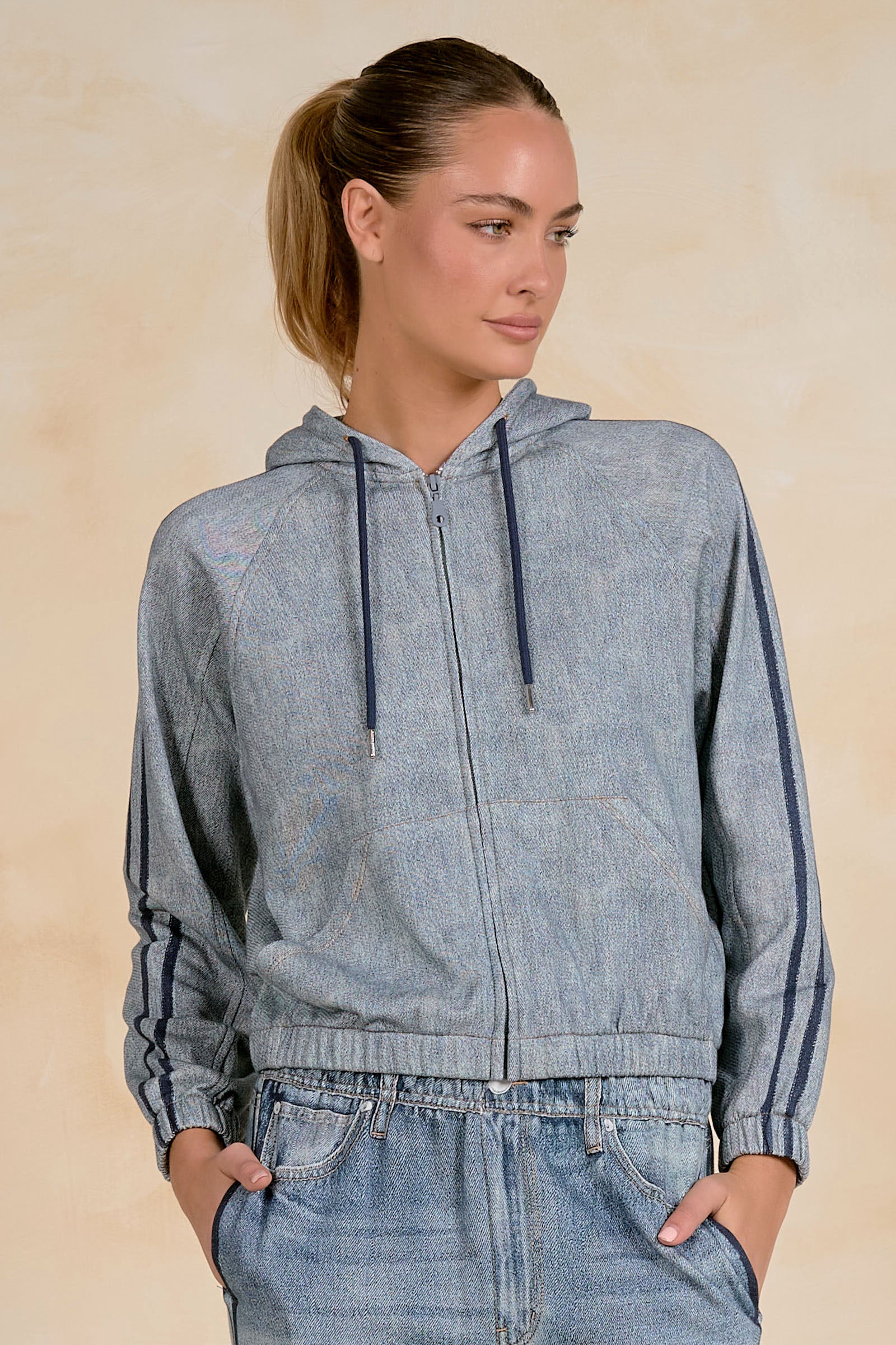 Denim Zip-Up Hoodie Jacket