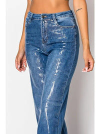 Sequin High-Waisted Flare Jeans