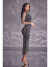 Sheer Mesh Iridescent Midi Dress with Asymmetric Cut-Out