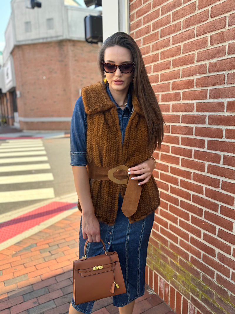 Braided Mink Vest Cognac