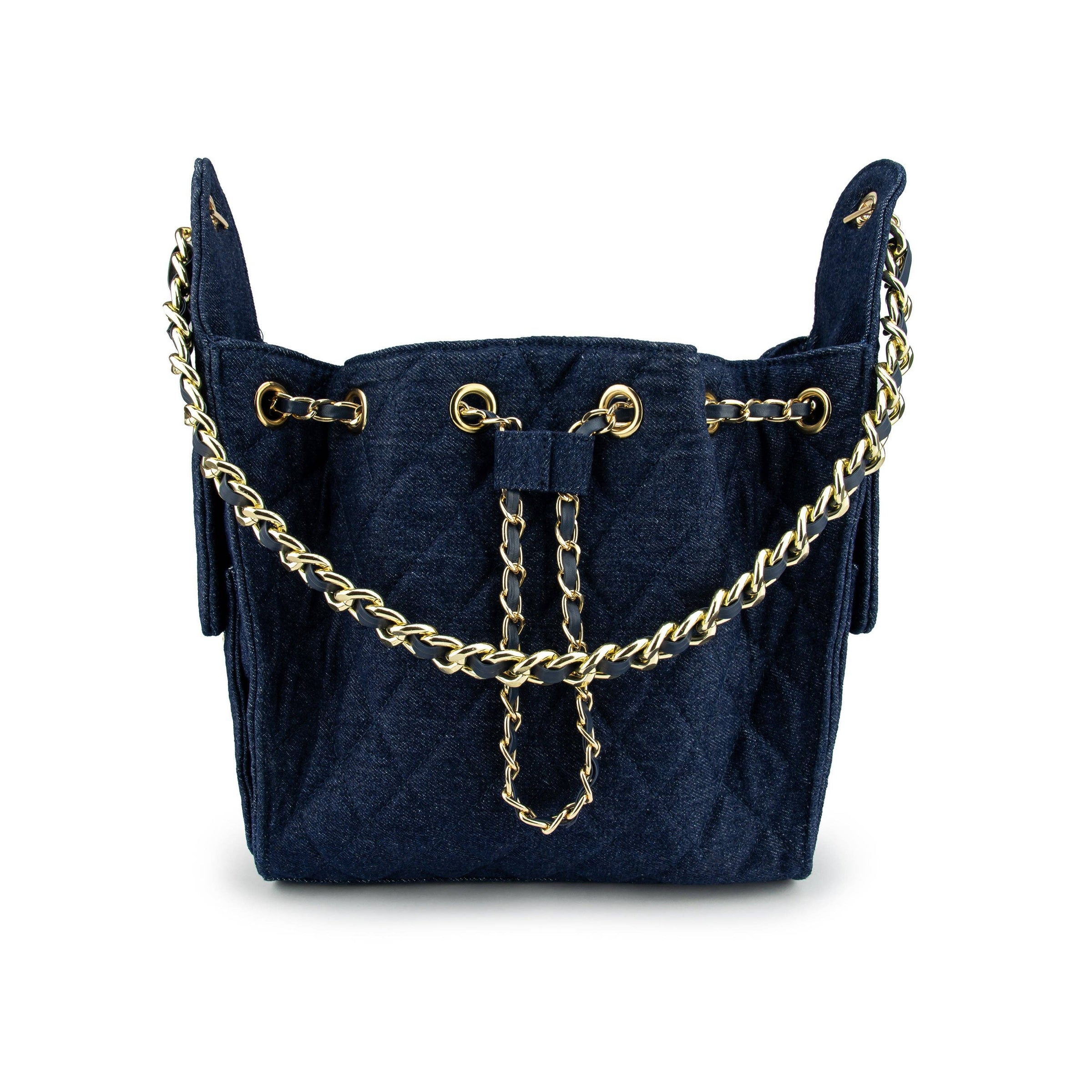 Cruz denim bucket tote in dark indigo small