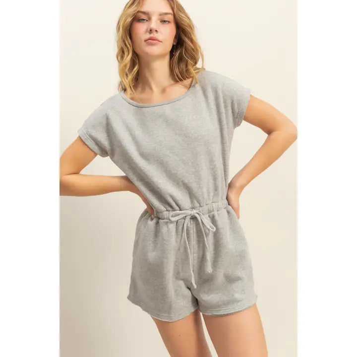 Gray Drawstring Waist Lounge Romper