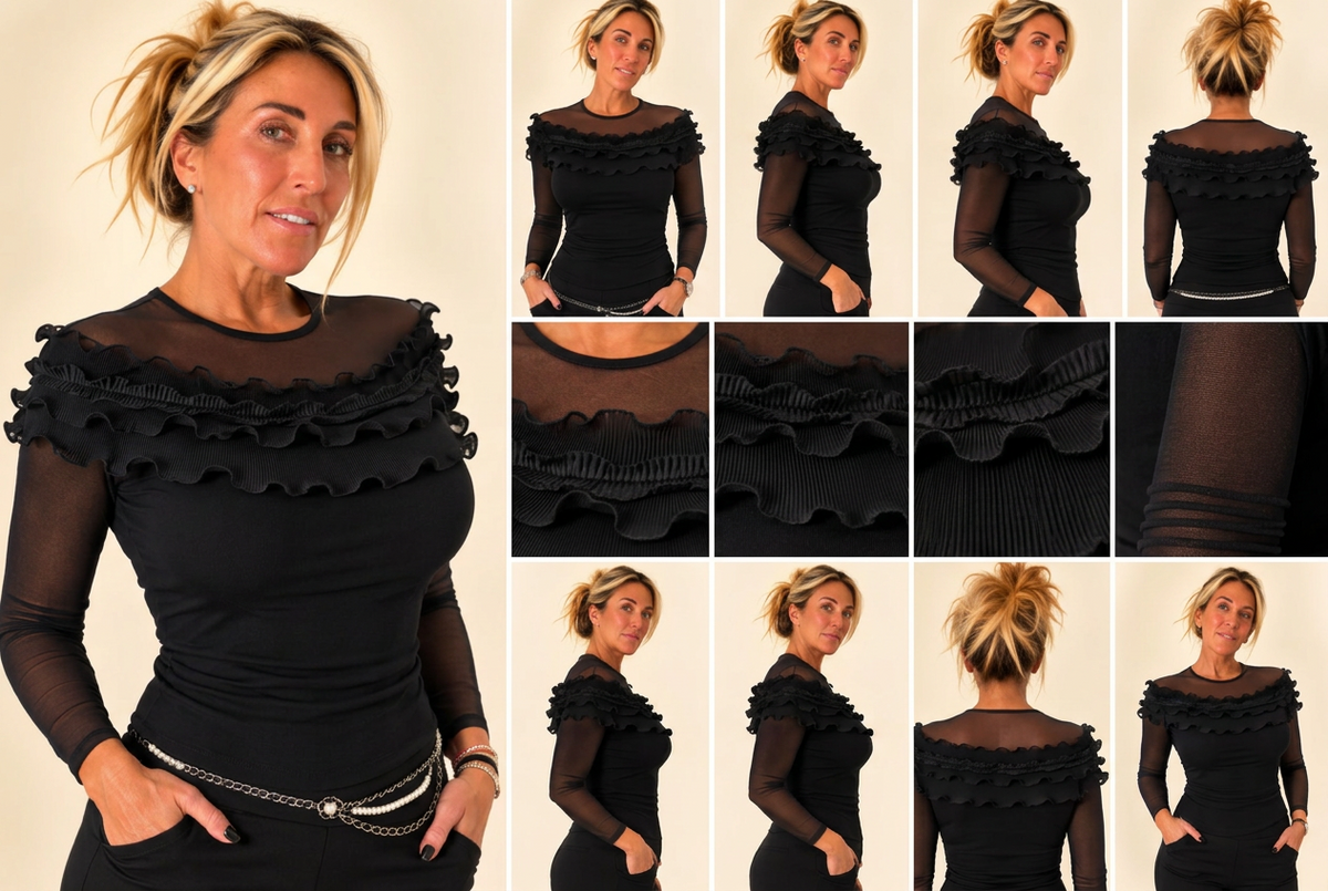 Juliette Sheer-Yoke Ruffle Top