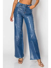 Sequin High-Waisted Flare Jeans