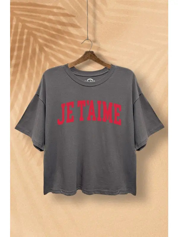 Je T’aime Graphic Cropped Tee in Charcoal
