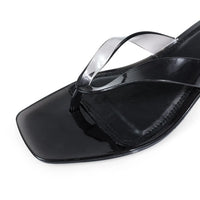 BETTANI Black Square Toe Clear Strap Thong Sandals