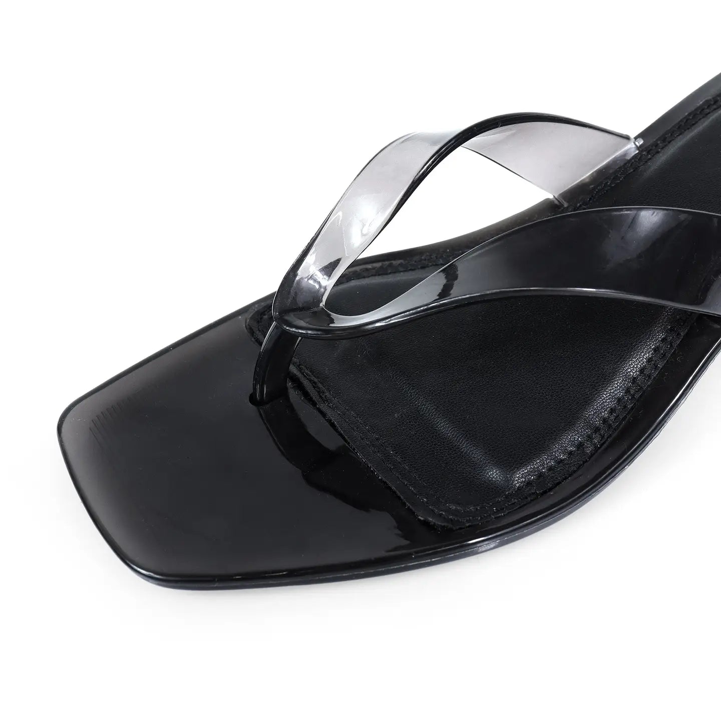 BETTANI Black Square Toe Clear Strap Thong Sandals
