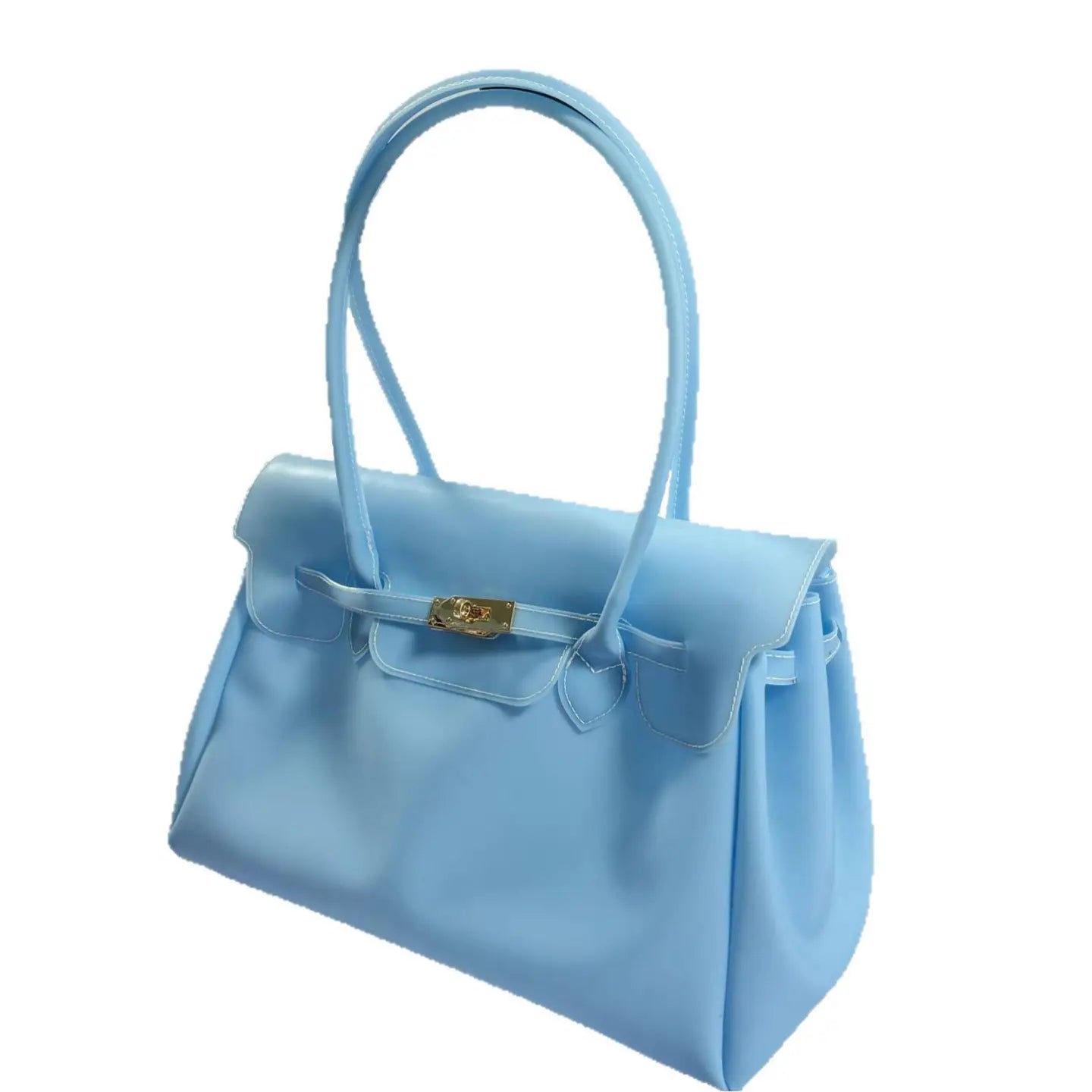 Bright Structured Top Handle Satchel with Gold Turn Lock Closure