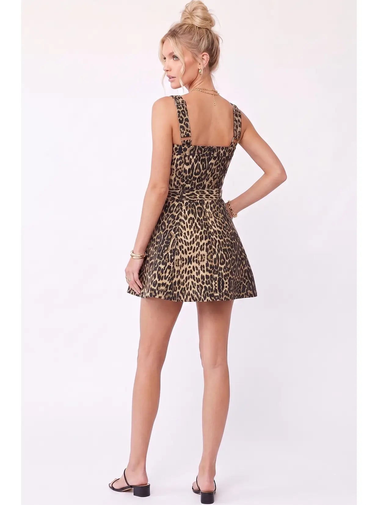 Leopard Print Button Front Belted Mini Dress