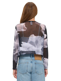 Black & White Floral Sheer Cropped Cardigan