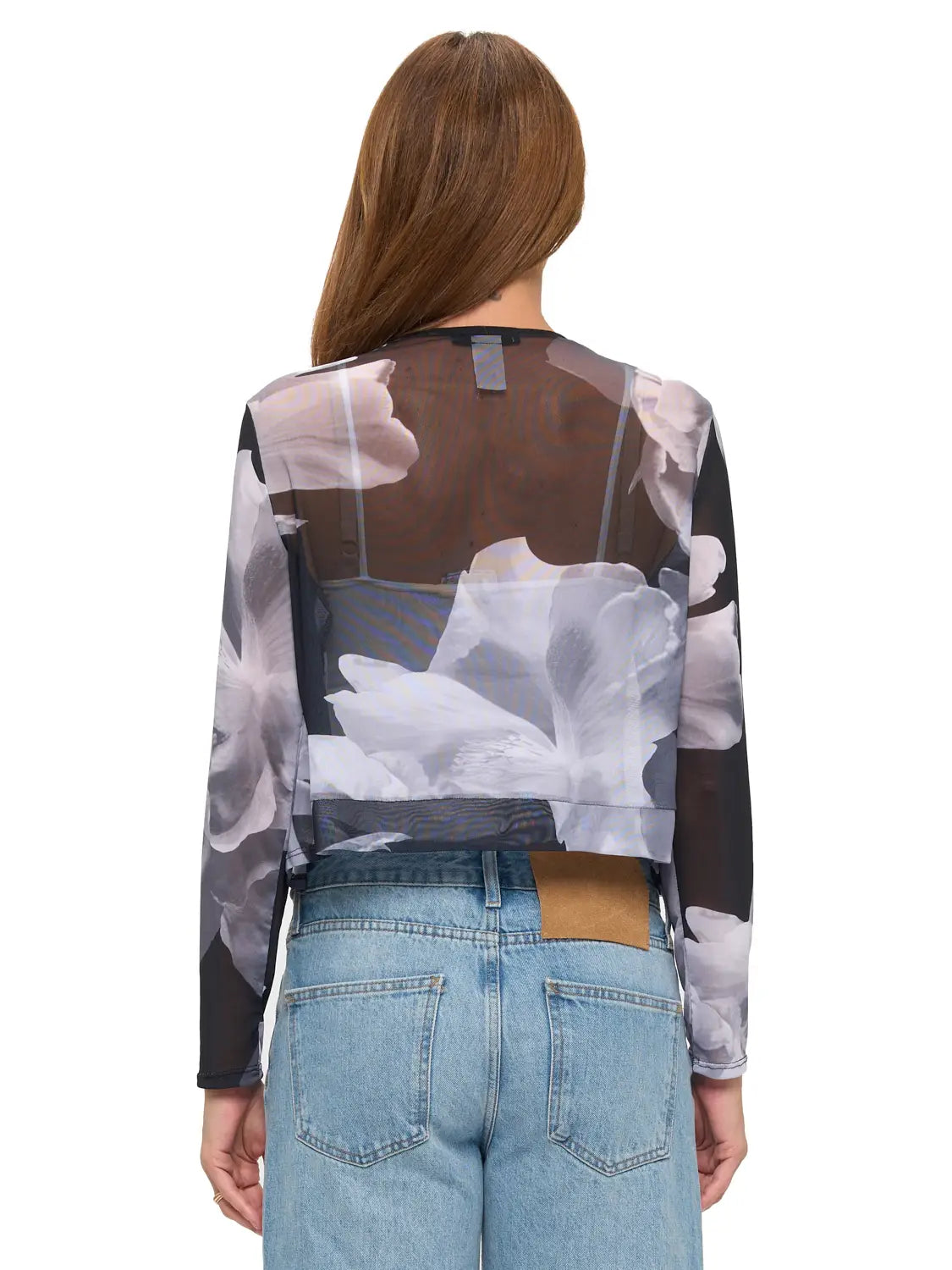 Black & White Floral Sheer Cropped Cardigan