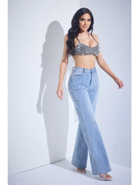 Crystal Stud High-Rise Flare Jeans