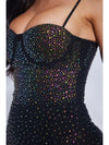 Black Rhinestone Corset-Style Bodysuit