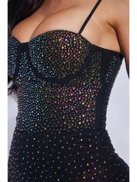 Black Rhinestone Corset-Style Bodysuit