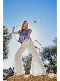 White Tiered Lace Bell Bottom Pants