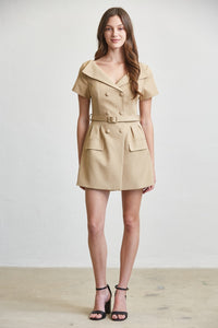 Belted Blazer-Inspired Mini Dress in Nude
