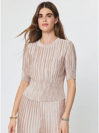 Pleated Textured Short Sleeve Knit Top Pink
